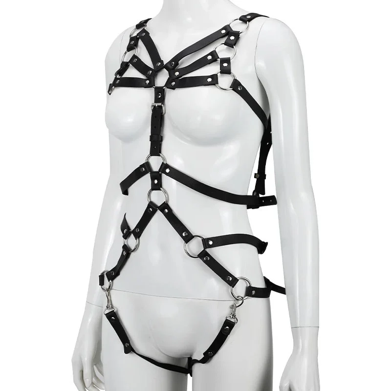 Mens Soft Leather Adult Sex Toys Flirting Harness Clothes with Sex Leather Collars