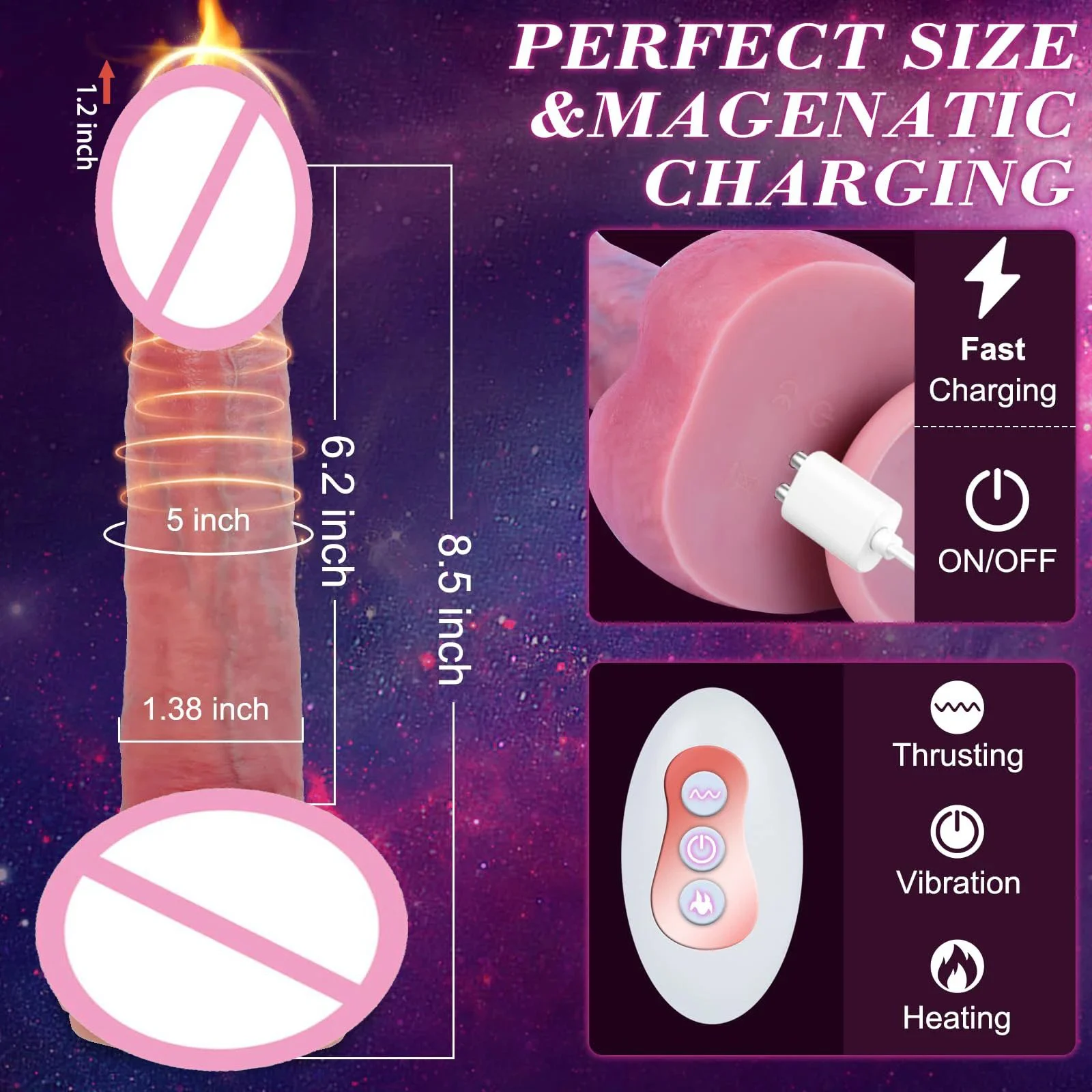 Anal Vaginal Masturbation Remote Control 8.5 Inch Heating Thrusting Realistic Dildo Vibrator Adult Sex Toy for Men Women Couples
