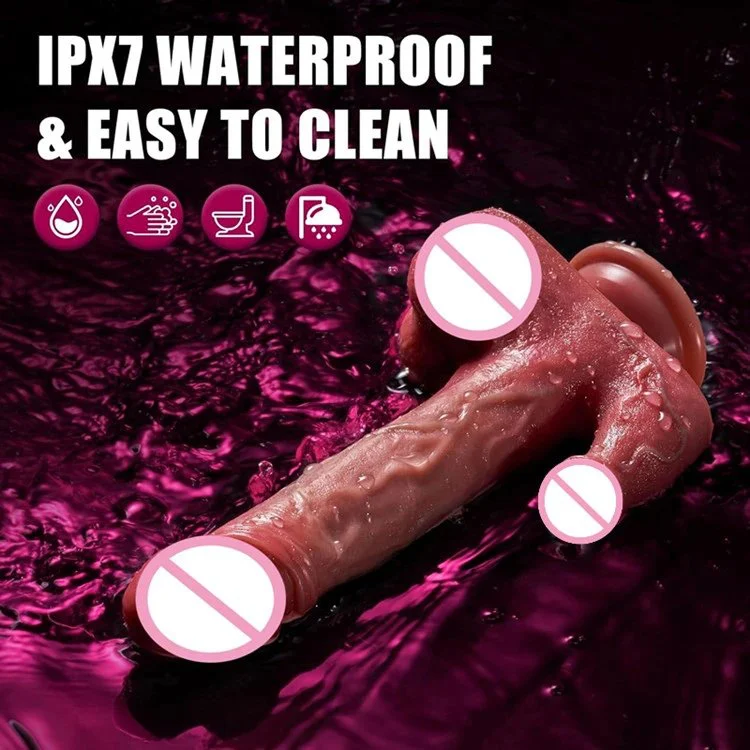 Remote Contral Big Size Vibrating Dildo with Tongue Licking Telescopic Silicone Penis for Women