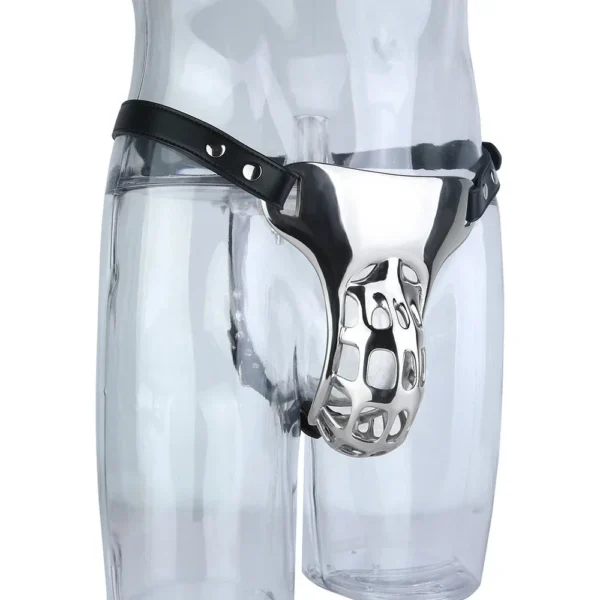 Wearable Male Heavy Metal Briefs Male Chastity Cage Hollow Cock Cages With PU Belt Penis Bondage for Men Cosplay Sex Toys
