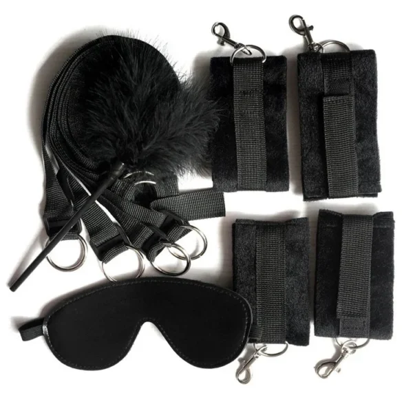 New Kit Adult Sex Toy Feather Tickler Eye Mask Bed Bondage Restraints Straps Set