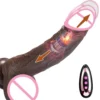 Rechargeable Telescopic Rotating Thrusting Dildo Vibrator Women Sex Toys Silicone Realistic Big Dark Brown Dildo