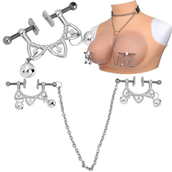 Bondage Set Sex Toys Nipple Clamps with Chain 2 Pcs Nipple Bondage Harness Adjustable Leather Collar Restraint Full Set