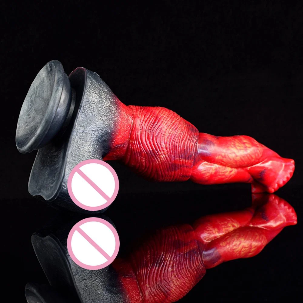 Color Huge Artificial Penis Fire Dragon Color Strap on Dildo Realistic Testicles Dog Knot Dildo Sex