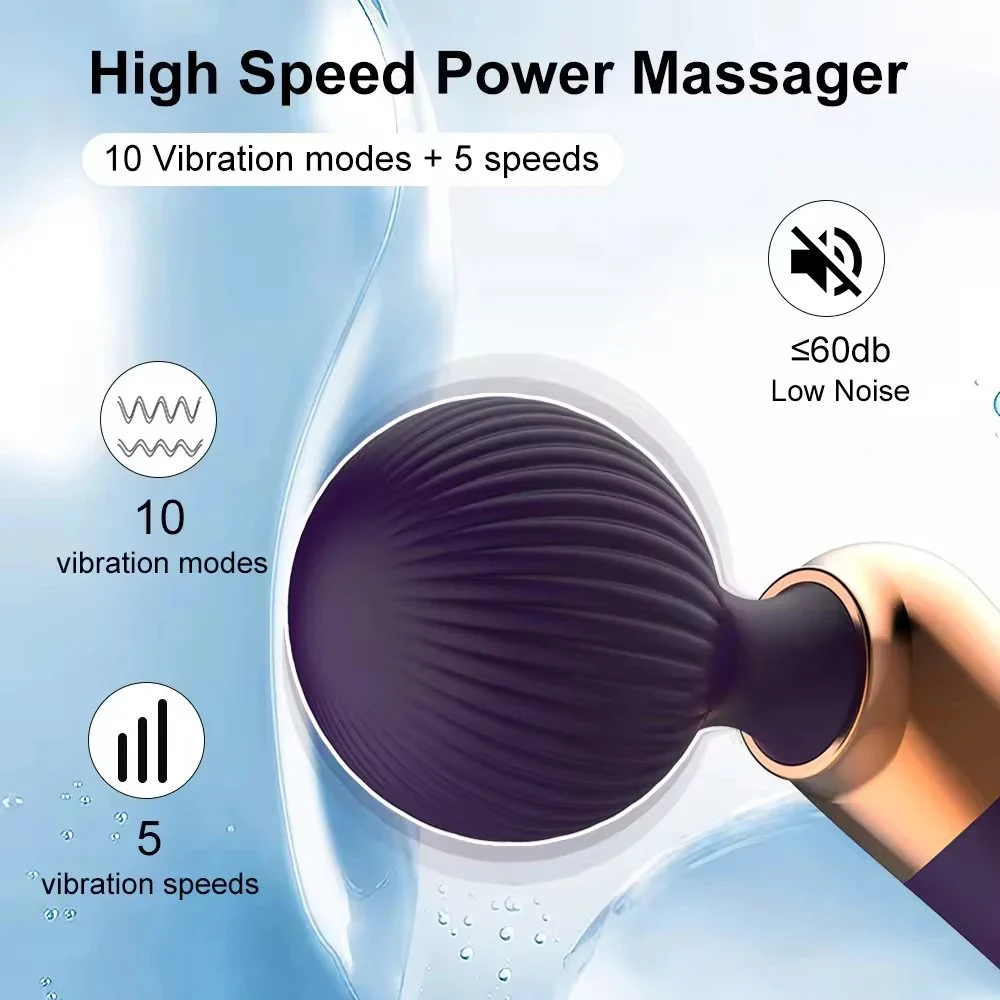 Cordless Wand Massager for Women-Rechargeable 100% Waterproof 10 Vibration Frequencies 5 Speeds Soft Silicone Intimate