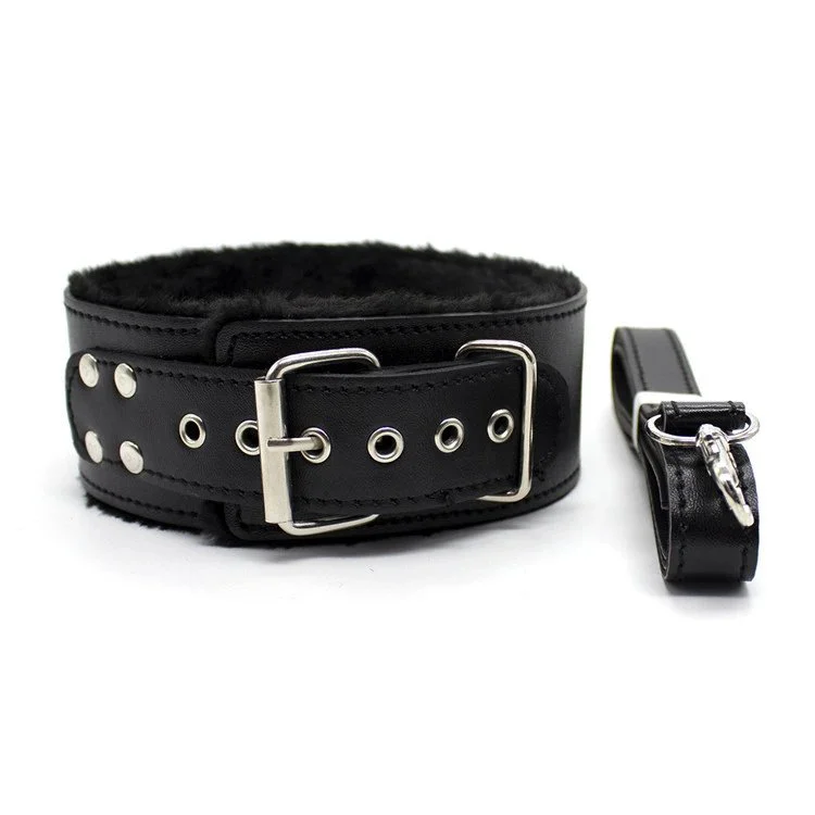 10PCS Set Fluffy Handcuffs Spanking Ass Whip Black Leather Bondage Restraints Kit