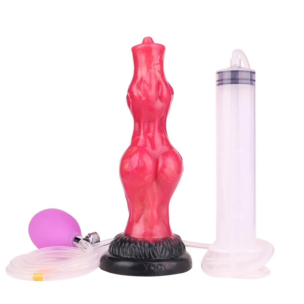 Fantasy Silicone Inflatable Squirting Wolf Dildo with Knot Butt Plug Sex Toy Ejaculating Dildo for Man and Woman