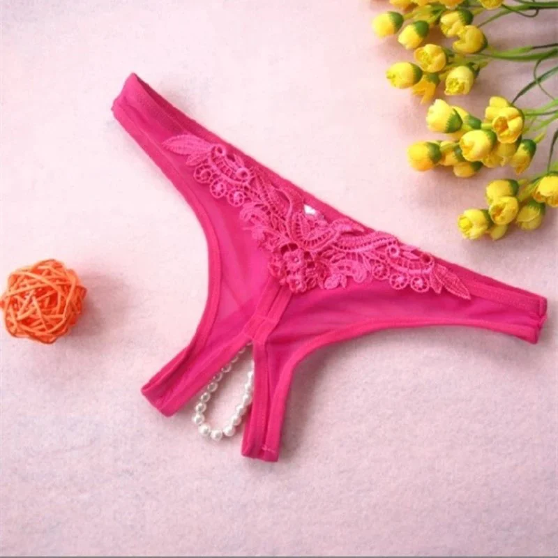 Women Underwear Thong Lace Crotchless Sexy G String Panties Female Briefs With Beads