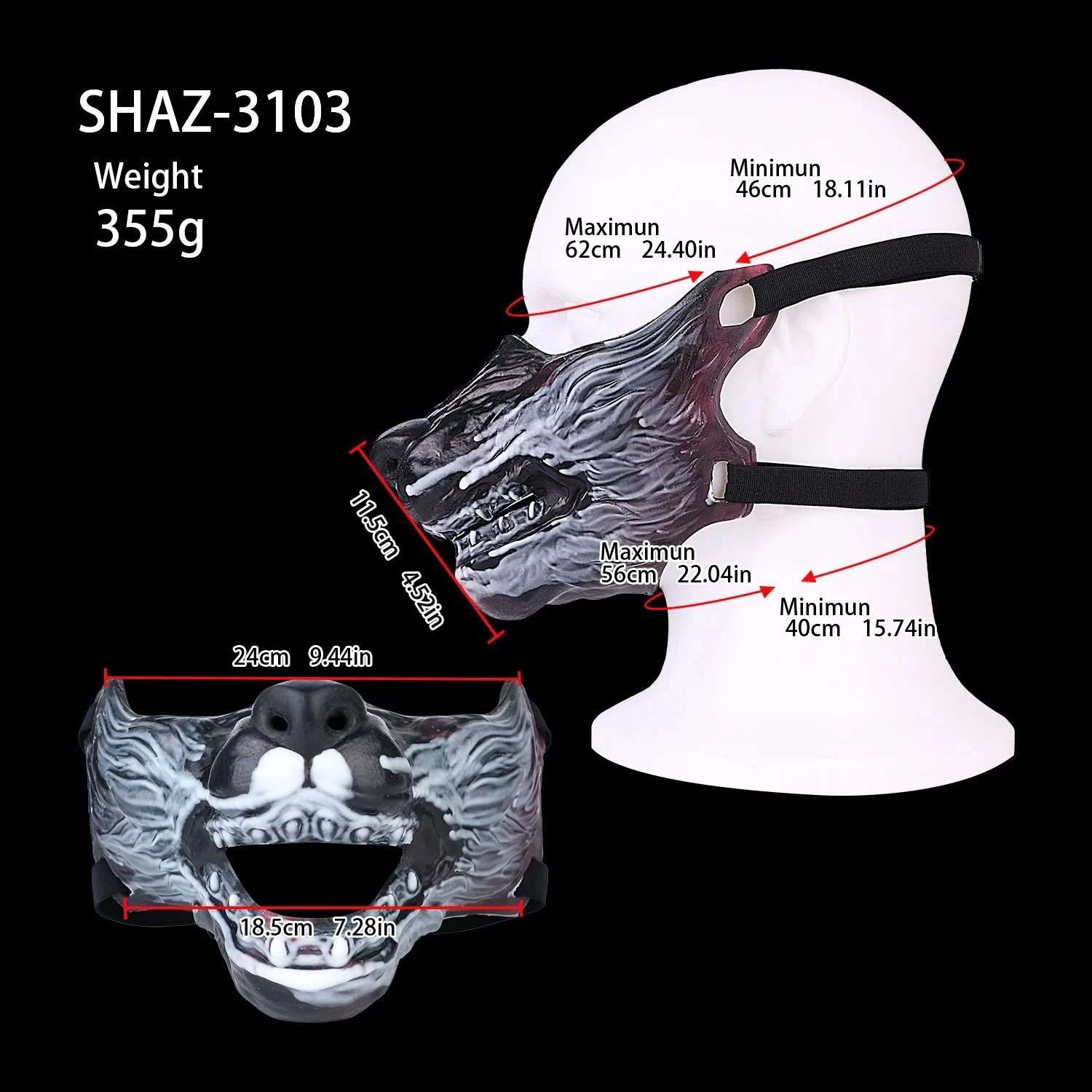 Bloodthirsty Wolf Original Half-Face Mask Adjustable Size Fetish Mask Dark Series Roleplay Prop