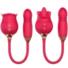 Rose Flower Shaped Silicone Dildo Vibrator Woman's Thrusting Tongue Extension Sex Toy with Clit Sucking Feature