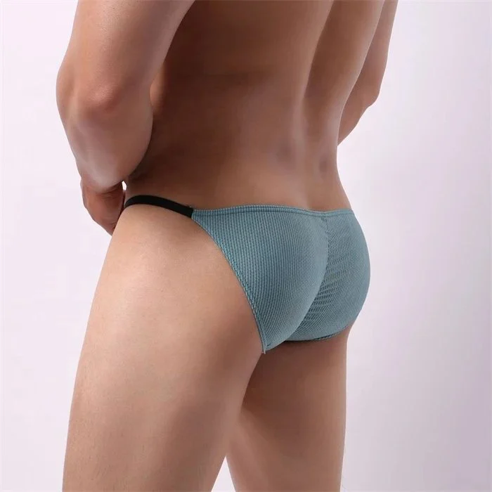 Men's Sexy Low Rise T-Back Thong G-String Briefs Bulge Pouch Knitted Underwear for Adults
