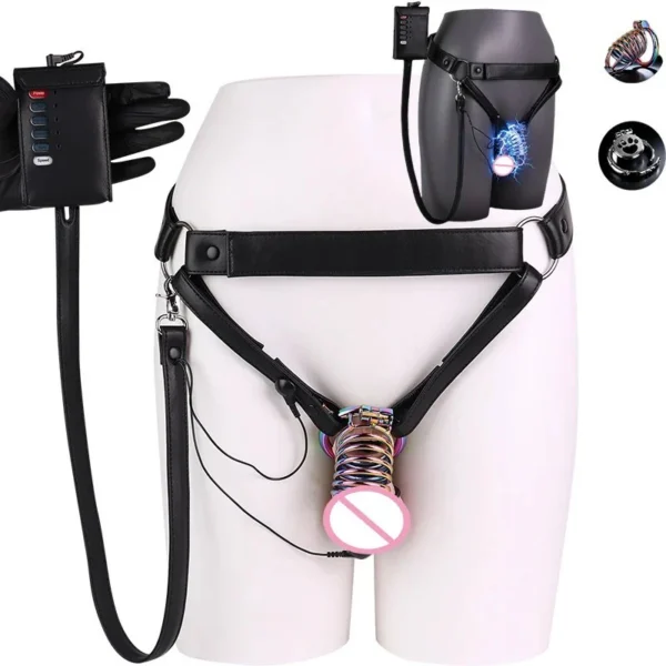 Electric Shock Male Long Flat Cock Cage Chastity Device Cock Penis Ring Ball Lock Electro Restraint Sex Toy Men