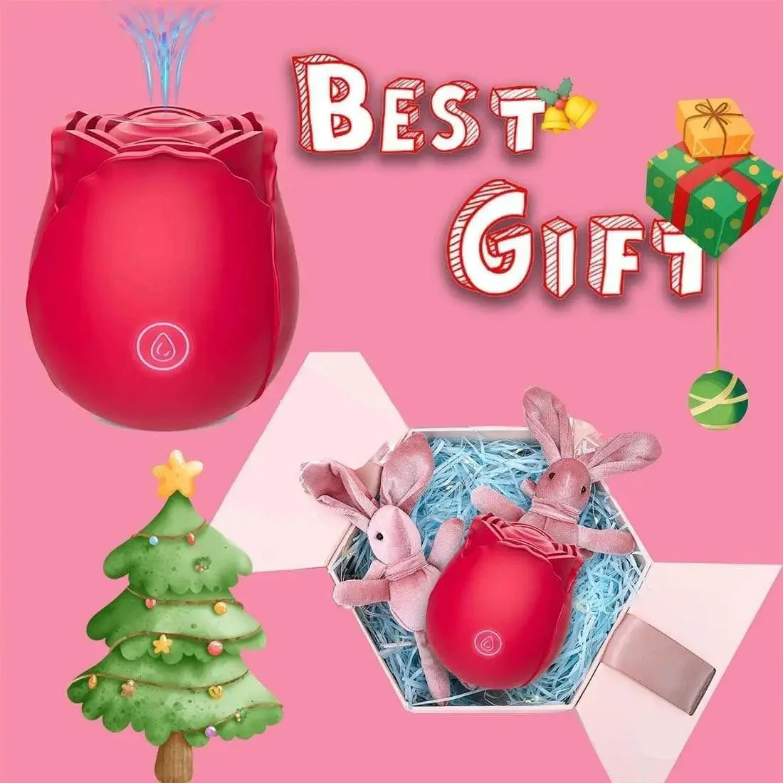 Female Waterproof Rose Toys Clitoral Suction Cup Breast Sucking Stimulator Silicone Adult Sex Toys Rose Vibrator for Woman
