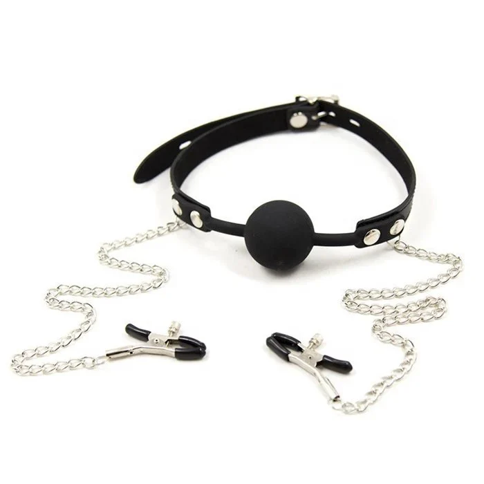 Direct From Manufacturer China's Best Silicone Ball Mouth Gag With Nipple Clamp for Bondage Gear
