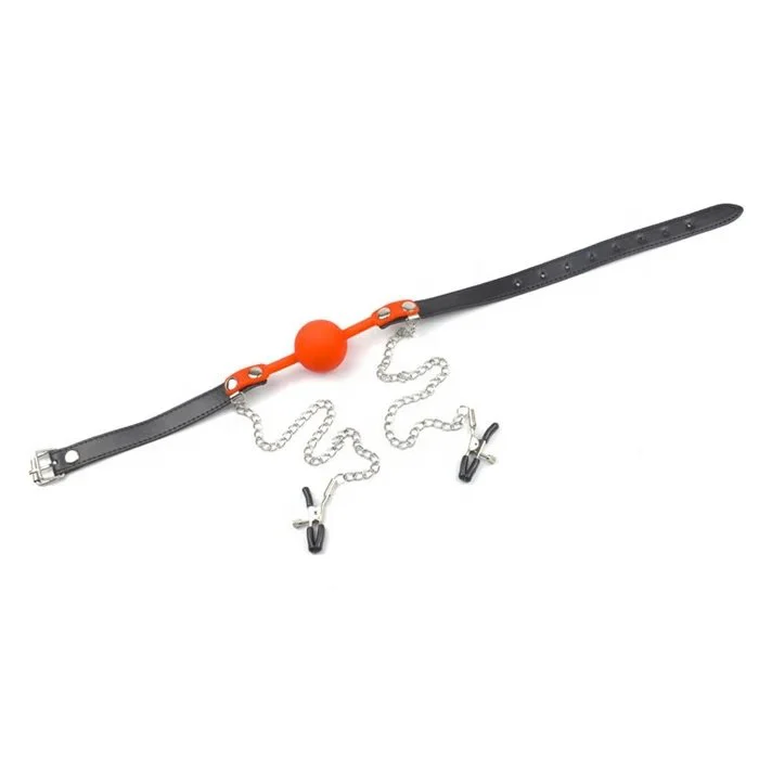 Direct From Manufacturer China's Best Silicone Ball Mouth Gag With Nipple Clamp for Bondage Gear