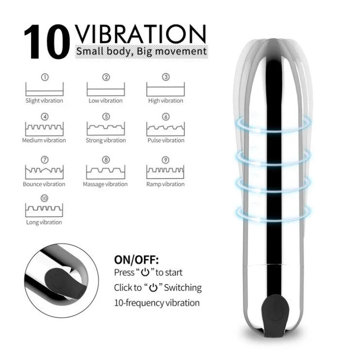 USB Rechargeable 10-Speed Vibrating Bullet Vibrator for Women with Clitoral & G-Spot Stimulation