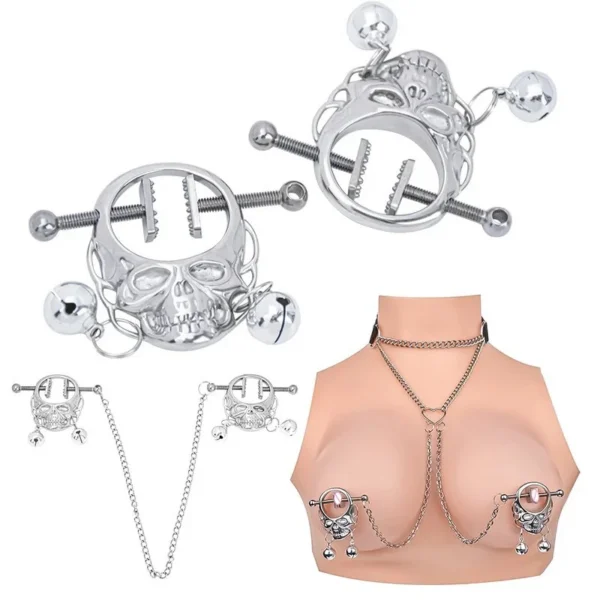Leather Collar With Nipple Clamps Bondage for Couples Sex Toy,Sex Bondage Leather Breast Restraints for Women