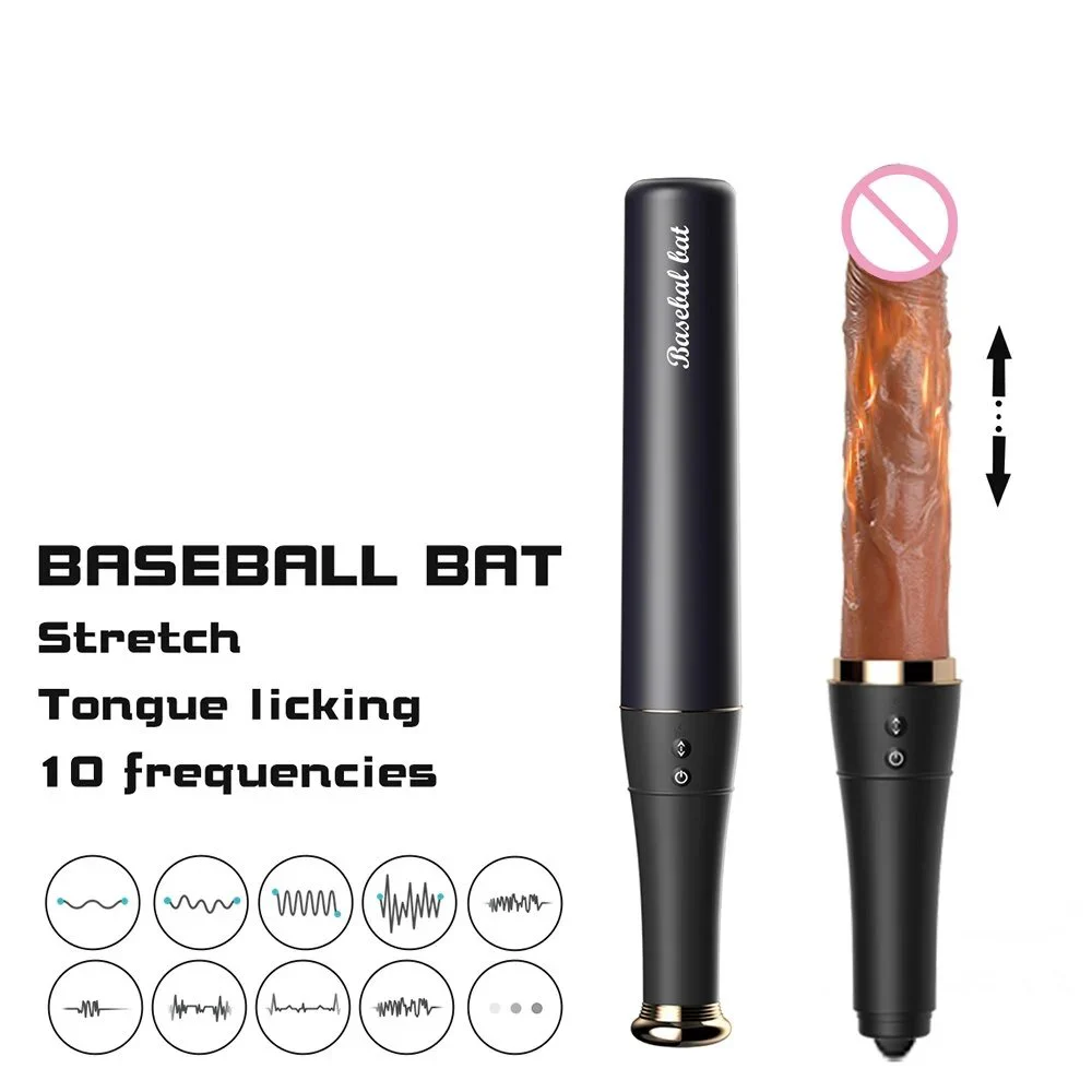 Baseball Bat Shaped Vagina Anal Stimulator Heating Auto Telescopic 19CM Realistic Thrusting Dildo Vibrator for Women