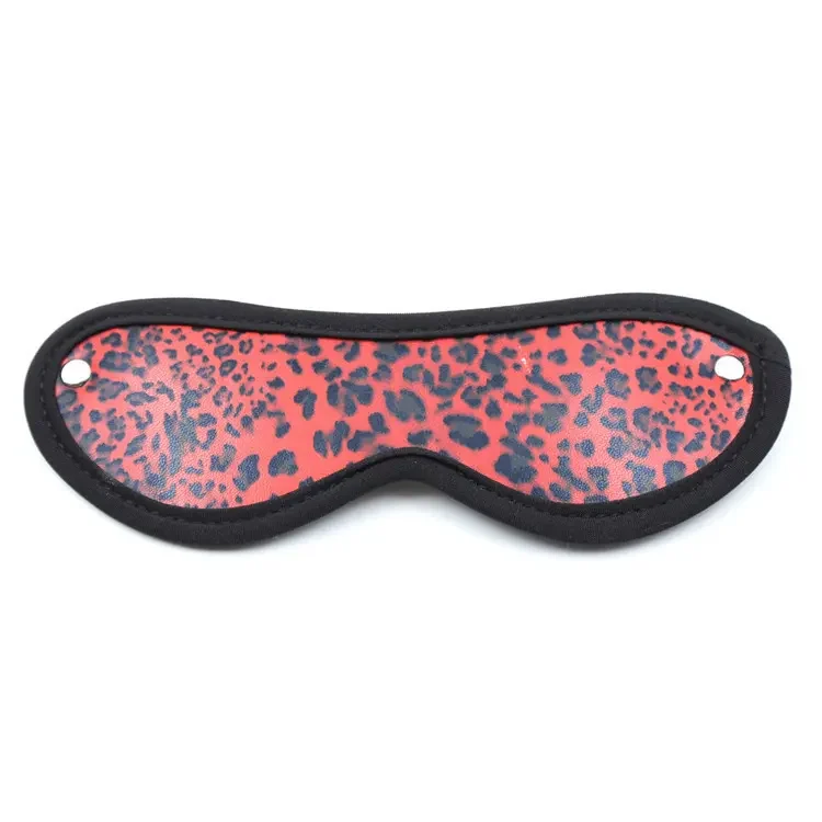 Eye Mask Gag Ball Whip Leather Handcuffs Game PU Leather Red Leopard Bondage Kit