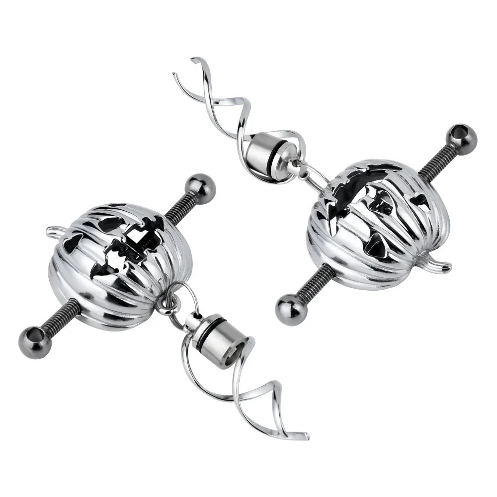 Halloween Adult Stainless Steel Pumpkin Lantern Nipple Clamps Sex Toys Light up Stimulating Flirting Sexy Toy for SM Couples