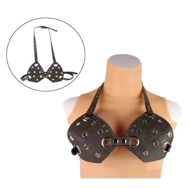 Harness with Long Chain Metal Nipple Clamps Sex Toys for Women Adult Sex Harness Leather Bondage
