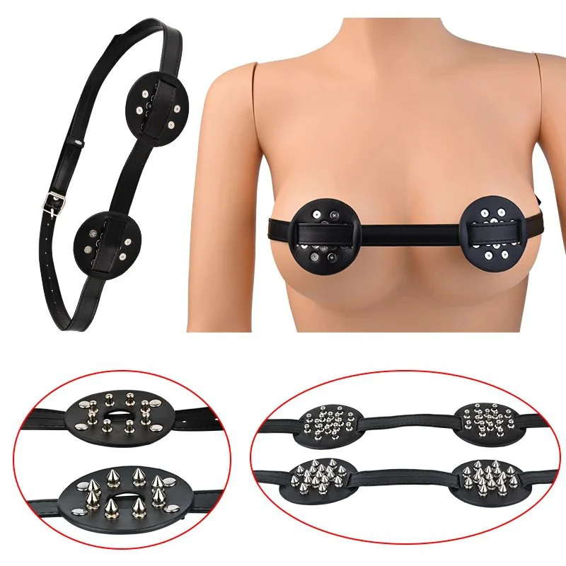 Metal Breast Binder with Adjustable Belt Breast Bondage With Spiked round Clamp Teasing Sex Toys for Man Women