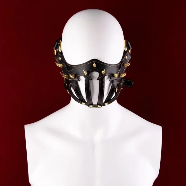 Bondage Submissive Hood, Soft Leather Adjustable Size, Fanged Beast Design for Role-Play Sex Toy