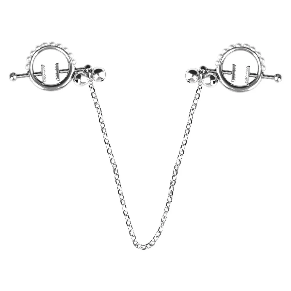 Metal Ring Nipple Clamp Black Belt Wearable Bead Chain Nipple Clamp Sex Toy Adult Game