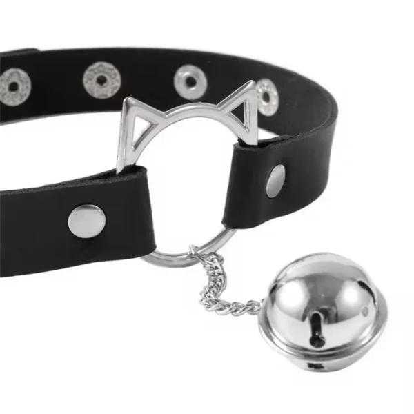 Hot Sexy Sm Bondage Fetish Cosplay Leather Metal Tassel Bell Pendant Hollow Cat Ear Rivet Necklace Choker