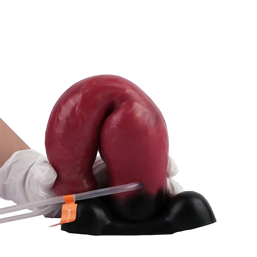 Full Size Black Inflatable Squirting Fantasy Sex Toy with Suction Cups on the Bottom for a Realistic Dildo Experience