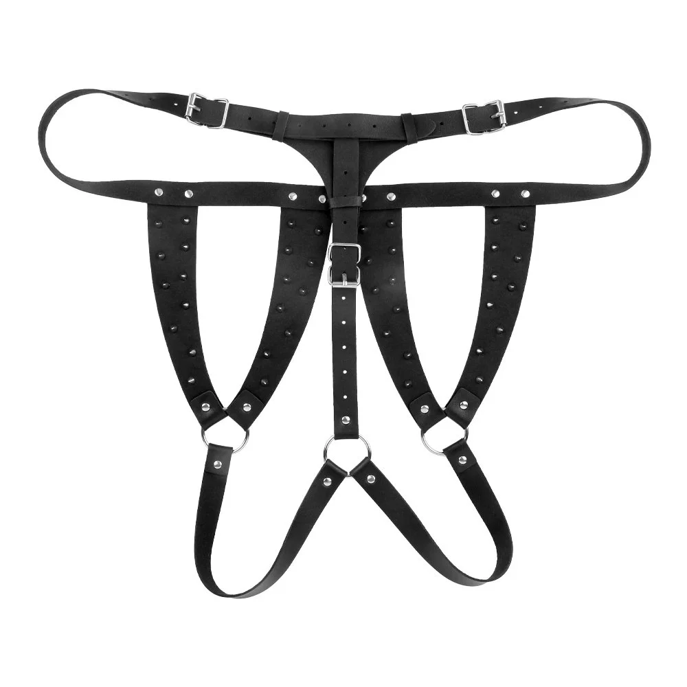 PU Leather Alloy Metal Adjustable Wear-resistant Leather Bra studded Flirting Leather Bra for Man and Woman
