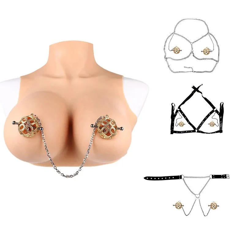 Latest 304 Stainless Steel Gold Spiked Nipple Clamps for Couple Bed Games Breast Stimulation Orgsm with Leather Sex Toys