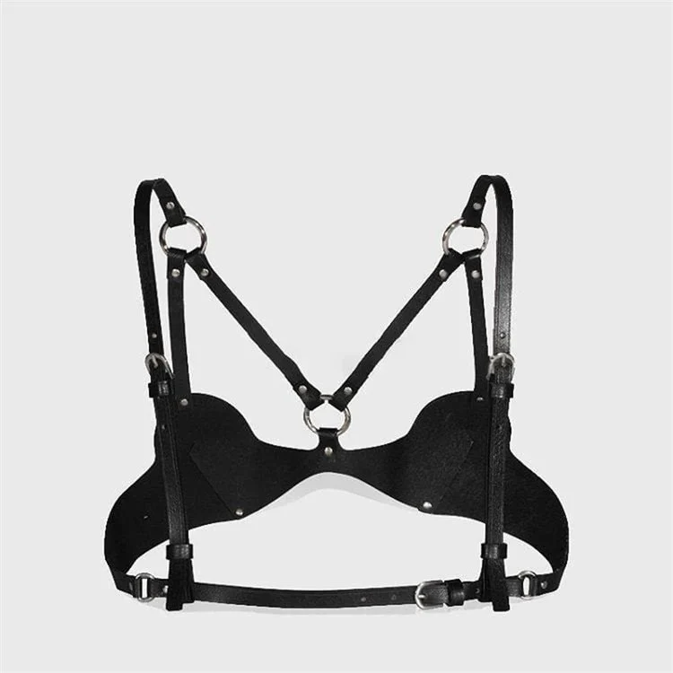 Fashion Adjustable Sexy Lingerie Women Sexy Black Leather Fetish Breast Bondage Bra Harness