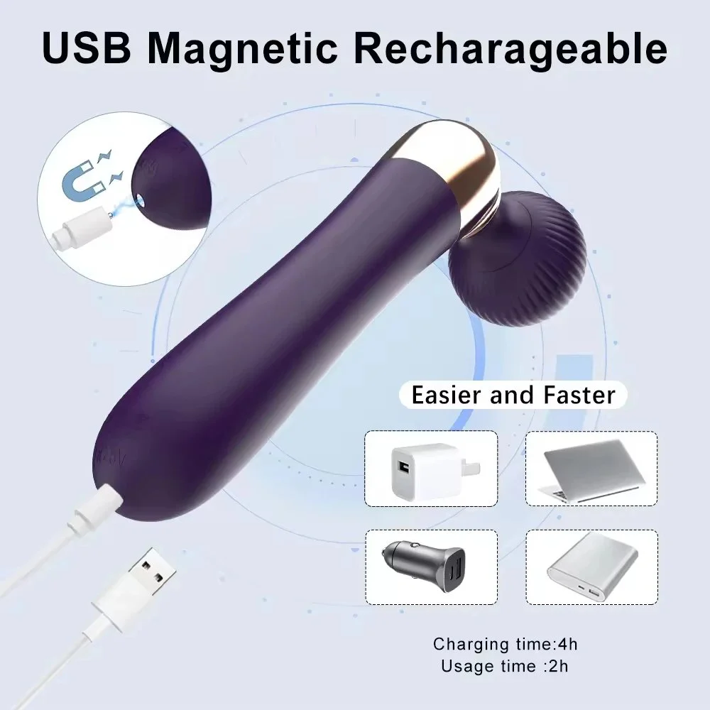 Cordless Wand Massager for Women-Rechargeable 100% Waterproof 10 Vibration Frequencies 5 Speeds Soft Silicone Intimate