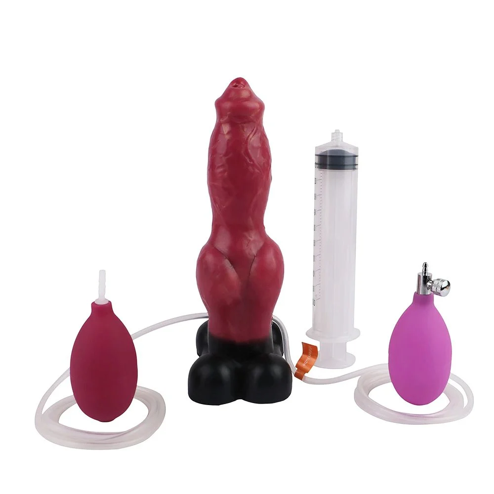 Fantasy Dog Penis Inflatable Water Spray Dildo Soft Silicone Female Masturbator Adult Fun Sex Toys