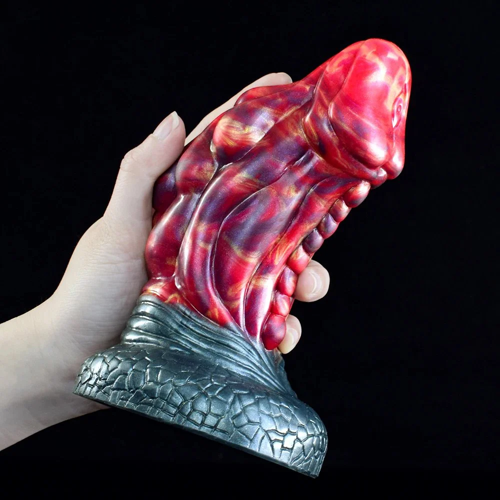 Color Big Size Anal Plug Monster Shaped Realistic Huge Cock Penis Fire Dragon Color Dildos with Sucker
