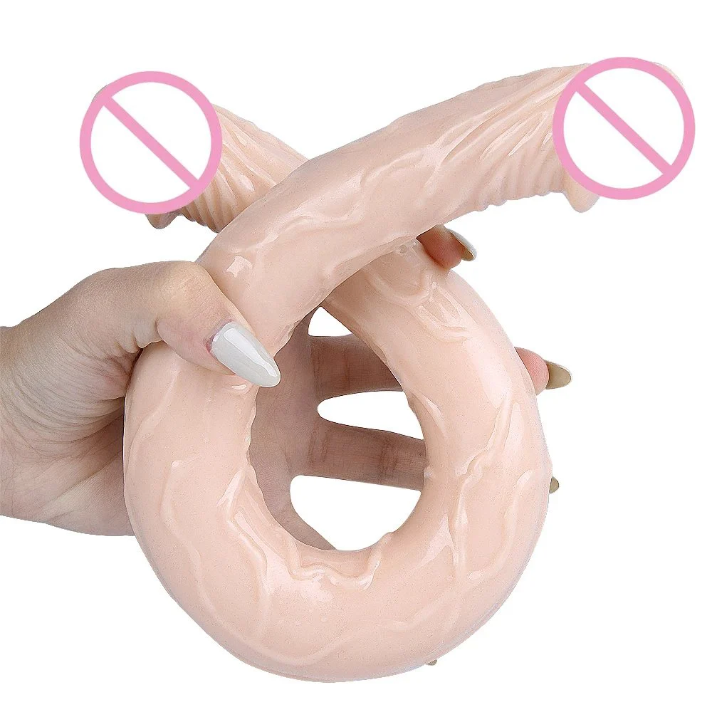 Extra-Long Simulated Double Head Lesbian Masturbator Soft TPE and Silicone Sex Toys for Women Gay Double-Dildo
