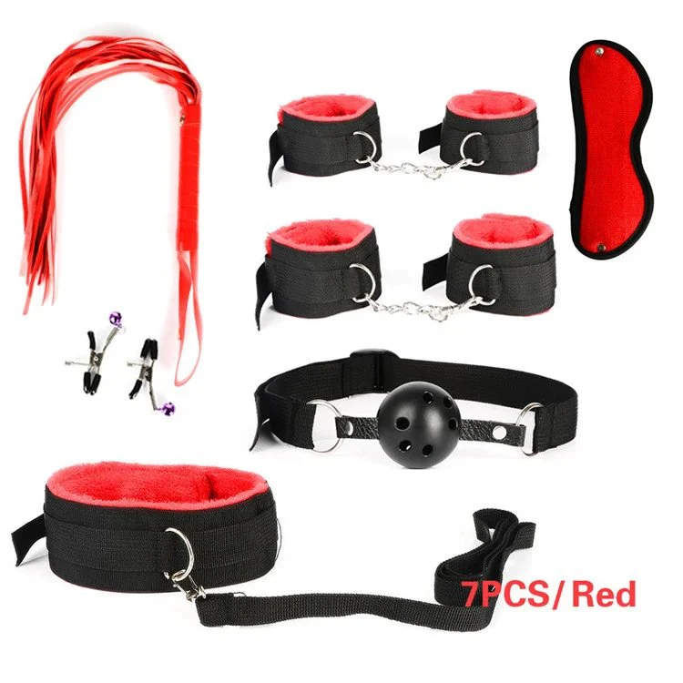 Erotic Handcuffs Nipple Clamps Gag Whip Rope Bondage Gear Sex Toys for Couples Sex Bondage Set