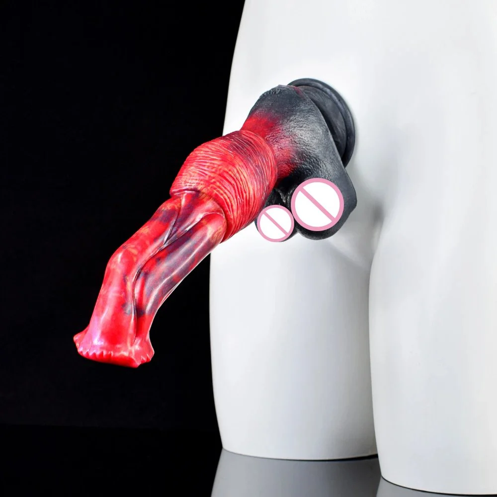 Color Huge Artificial Penis Fire Dragon Color Strap on Dildo Realistic Testicles Dog Knot Dildo Sex