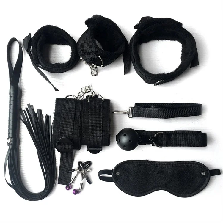 Erotic Sex Toys Cheap Sexual Product Soft 7PCS Nipple Clamps Handcuffs Game Bondage Set