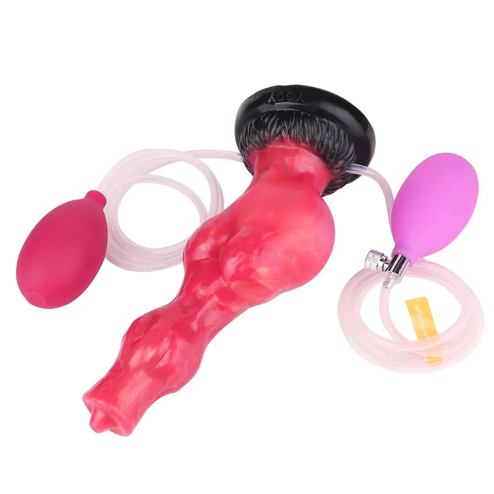 Fantasy Silicone Inflatable Squirting Wolf Dildo with Knot Butt Plug Sex Toy Ejaculating Dildo for Man and Woman