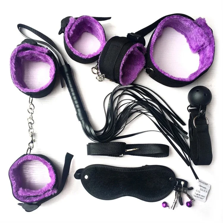 Erotic Sex Toys Cheap Sexual Product Soft 7PCS Nipple Clamps Handcuffs Game Bondage Set