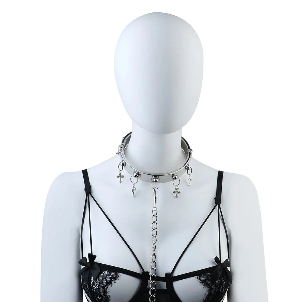Metal Punk Sex Toy Collar Chain Submissive Collar and Leash Bondage Metal Neck Collar for Man Woman Pleasure Games