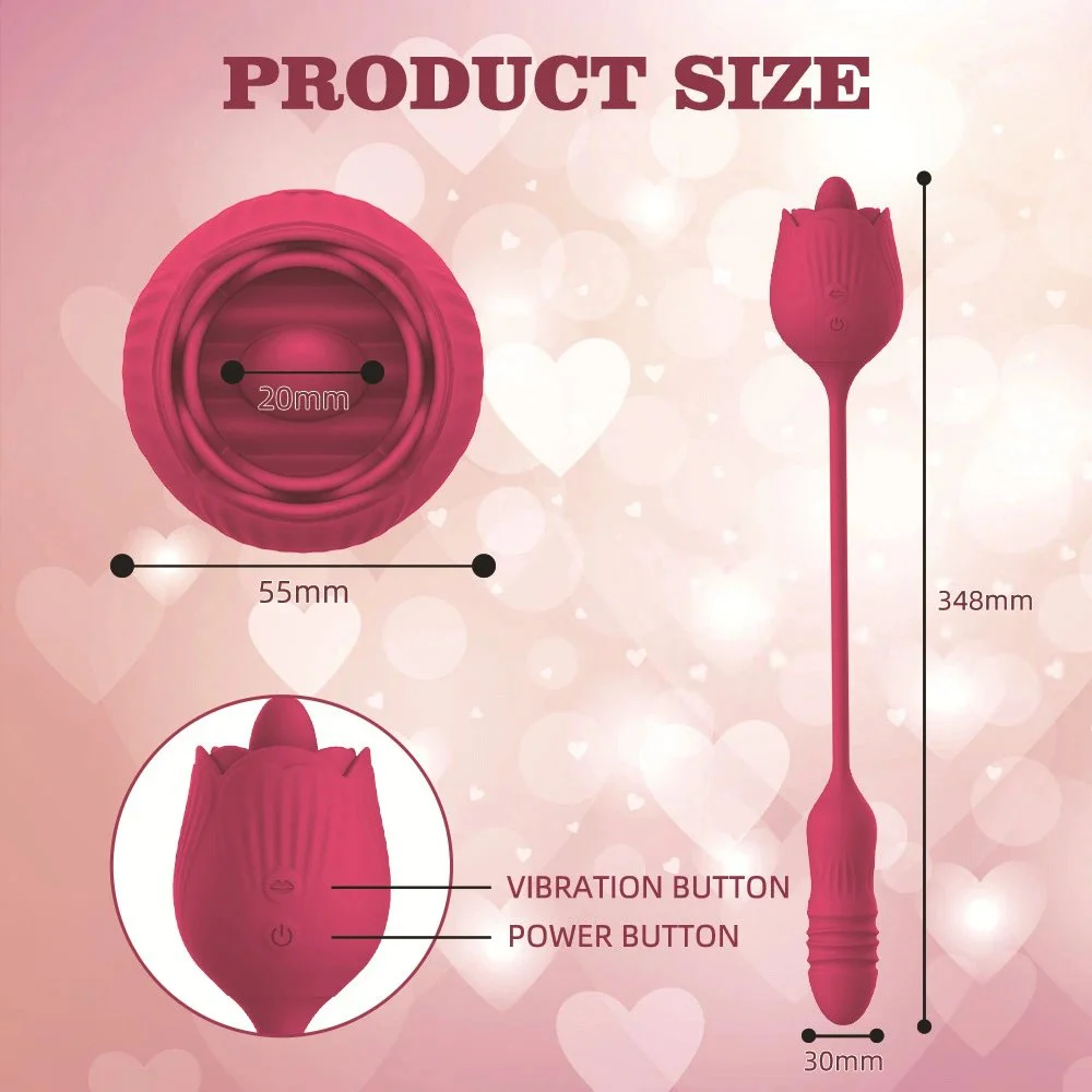 USB Rose Sex Toys with Thrusting Dildo 10 Modes Powerful Tongue Licking Rose Vibrator