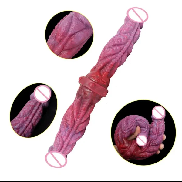 Female Sexual Toy Rubber Penis Fantastic Double Head Animal Dildo for Lesbian