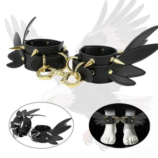 Leather Ankle Restraints with a Fierce Eagle Design, Suitable for Adult Role-playing Submission Under Lock and Key