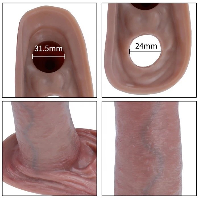 Adult Men's Reusable Silicone Penis Extender Realistic Thicker Cock Condom with Delay Time Feature Penis Sleeve Type