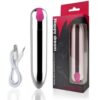 Wireless USB Rechargeable Mini Bullet Vibrator with 10-Speed Settings Silver Metal G-Spot Vibrator for Women