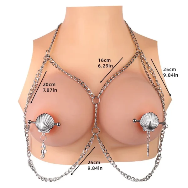 Shell Shape Nipple Play Metal Chain Nipple Clamps,Bondage Collar Nipple Adjustable Nipple Clamps, Necklace Body Harness