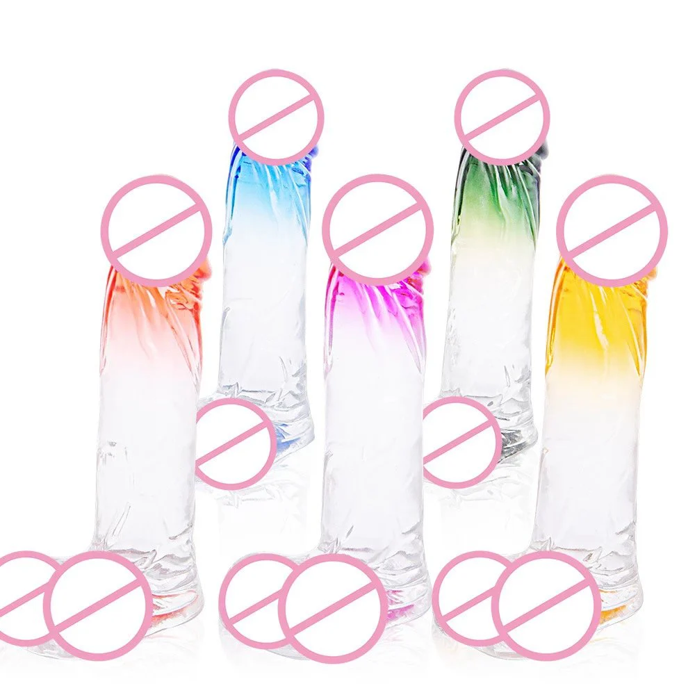 Female Masturbation Realistic Transparent Double Color Crystal Dildo Suction Cup Jelly Dildo Toy